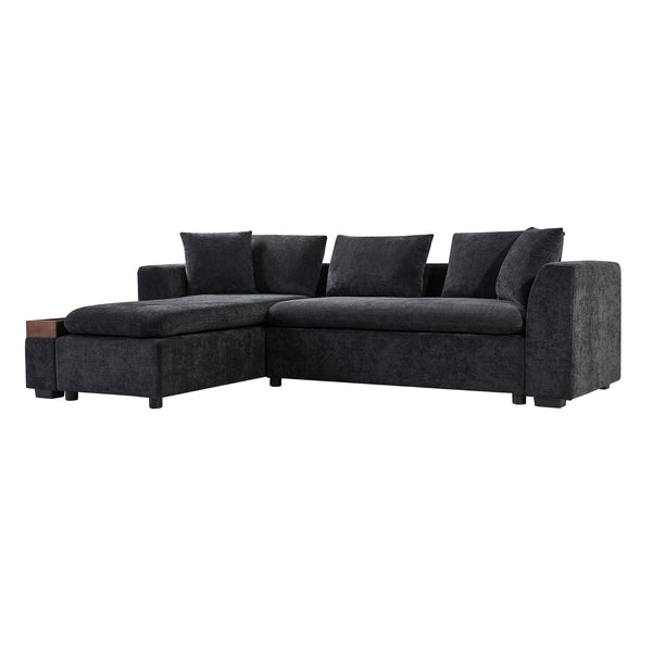 English Elm Sectional Chenille L-Shaped Sofa with Hidden Wooden Storage, Deep 18.9" Seats & Pocket Springs Black N719S001970B