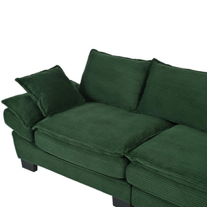English Elm U-Style 80.9" Modern Curved Corduroy Sofa with Removable Cushions, 4 Pillows, Compact Chic Dark Green N711P192059C