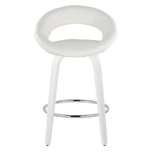 English Elm Fixed-height Swivel Counter Stools with Faux Leather Seats and Chrome Footrest Set of 2 White B202S01842
