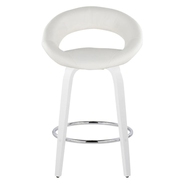 English Elm Fixed-height Swivel Counter Stools with Faux Leather Seats and Chrome Footrest Set of 2 White B202S01842