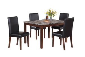 English Elm Modern Cherry and Black 5pc Dining Set with Faux Marble Top, Faux Leather Cushioned Chairs, 48" B011P373215