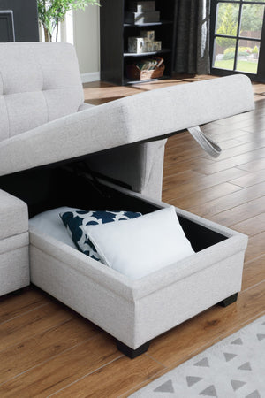 English Elm Jardin Reversible L-shaped Sectional Sleeper Sofa with Chaise Storage and Tufted Fabric Light Gray B2749S00173