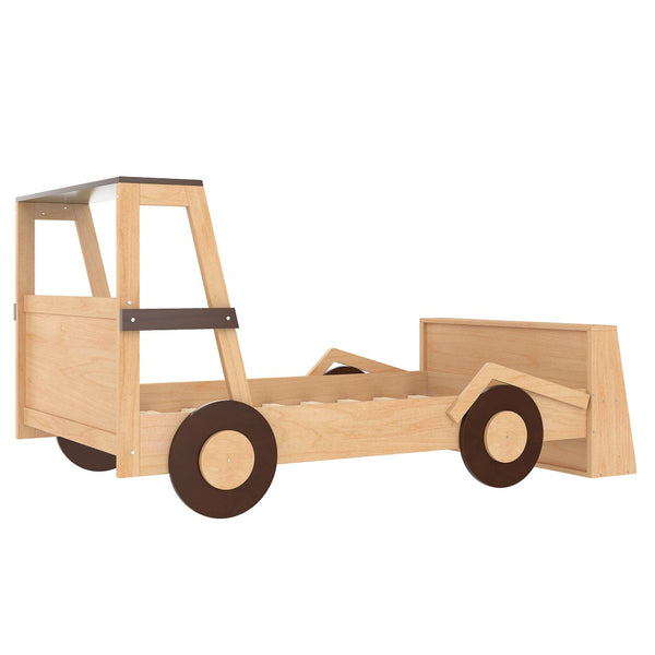English Elm Twin Pine Treehouse Floor Bed with Padded Rails and Cabin Roofline for Kids W1580S00472