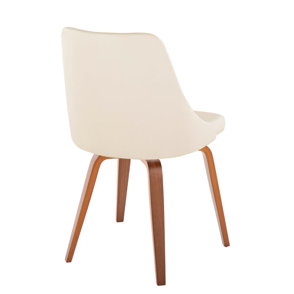 English Elm Giovanni Modern Accent/Dining Chair Set of 2 in Cream Faux Leather with Tufted Back and Walnut Legs B202S01249