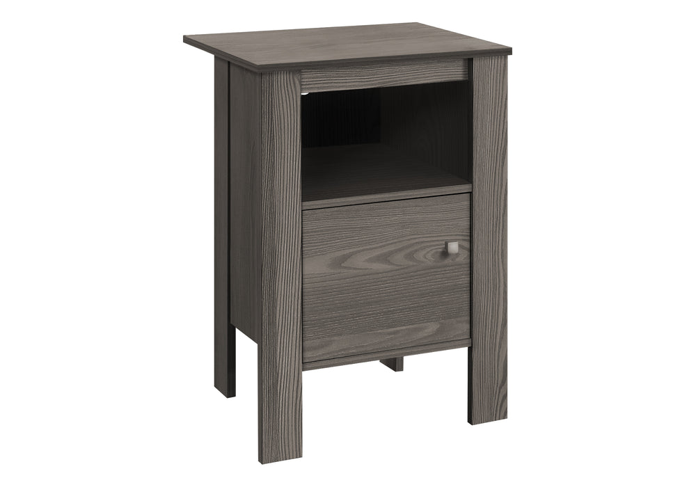 English Elm Accent Table Elegant Transitional Nightstand with Cabinet & Open Shelf, Brown Laminate, Sturdy Legs Grey 28 L x 18 W x 6 H B2710P218956