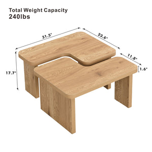 English Elm 47.24*23.62 Stylish Rectangle Wood Detachable Coffee Table with L‑Shape Farmhouse Design, Sturdy MDF and Rounded Corners Oak W2317P233130