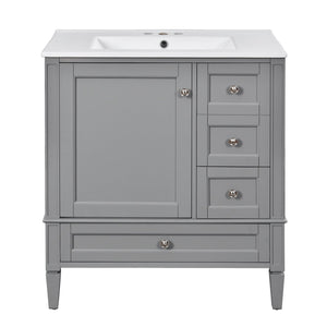 English Elm 30 30 Inch Bathroom Vanity with Ceramic Sink, Modern Compact 3-Drawer Storage Cabinet for Small Baths Grey N710P247499E
