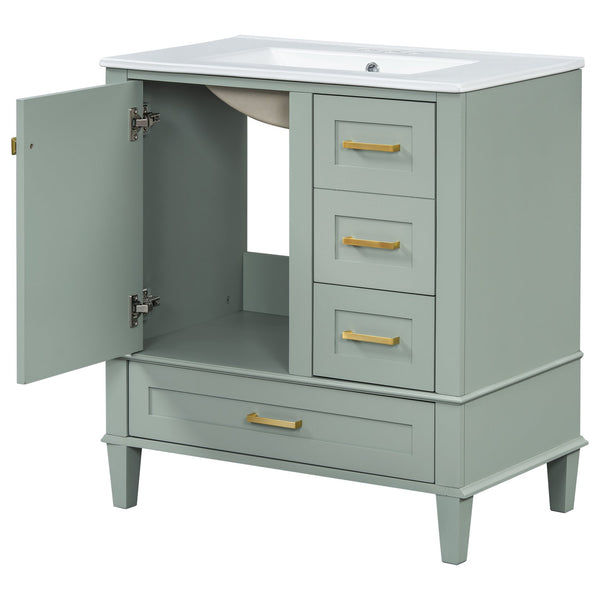 English Elm 30" Modern Bathroom Vanity with Solid Wood Frame, 3 Soft-Close Drawers and Ceramic Sink, Sleek Design Sage Green N729P170557G