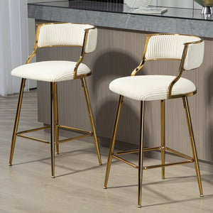 English Elm (SET of 2) 26" Counter Bar Stools Corduroy Beige with Backrest, Gold Chrome Base & Footrest, Plush Seat W2215P195291