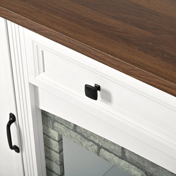 English Elm Elegant Walnut Media Console with Gray Brick Base Open Bay and Adjustable Shelving White N721P394506K