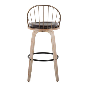 English Elm Riley 30" Industrial Farmhouse Barstool Set of 2 – White Washed Wood, Swivel, Removable Faux Leather Cushion B202S01097