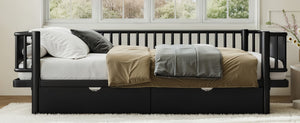 English Elm Queen Storage Platform Bed Low Profile Metal Frame with Built-in Drawers for Small Spaces Black W5305P471352