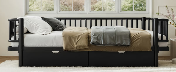 English Elm Queen Storage Platform Bed Low Profile Metal Frame with Built-in Drawers for Small Spaces Black W5305P471352