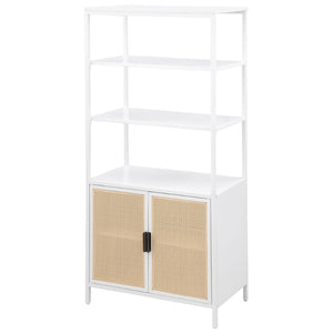 English Elm Kenneth Tall Metal and Pe Rattan Accent Cabinet with Open Shelves for Living Spaces B062P440091