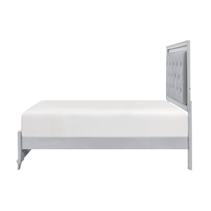 English Elm Silver Framed Queen Bed Tufted Knit Headboard with Built-in Led Ambient Lighting Glam B011S02470