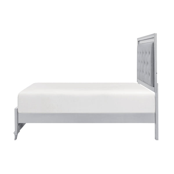 English Elm Silver Framed Queen Bed Tufted Knit Headboard with Built-in Led Ambient Lighting Glam B011S02470