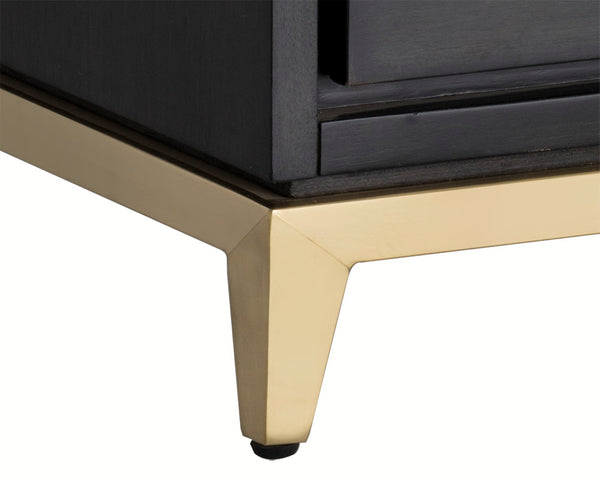 Sunpan EDMUND Nightstand – Smoked Grey-Brown Acacia with Soft-Close Drawers & Gold Accents for Modern Elegance 106042