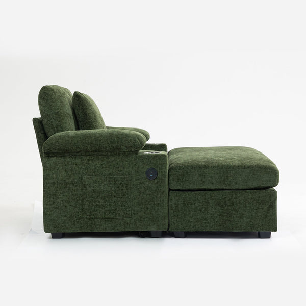 English Elm Ergonomic Oversized Chair with Ottoman Firm Chenille Support, Reclining Sofa Bed, Cupholders & USB Green W2606P293158