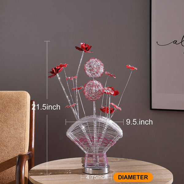 English Elm Aluminum Floral Table Lamp With Red Roses & Silver Buds - Elegant Led Accent For Bedroom & Living Room B072P220155