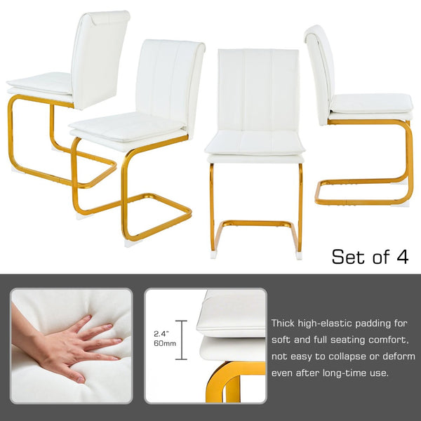 English Elm Modern Pu Leather Cantilever Dining Chairs Set of 4 with Steel Arc Frame for Kitchen White+Gold W5123P454212