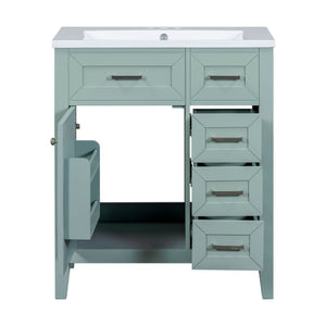 English Elm 30" Modern Bathroom Vanity with Sink Combo — Solid Rubberwood & MDF, 3 Drawers, Freestanding Contemporary Design Green N725P246482F