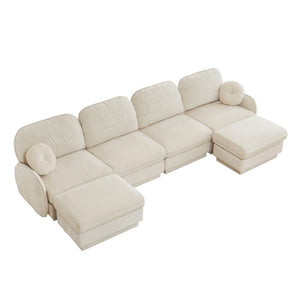 English Elm 137" Oversized Chenille Sectional Sofa with Movable Ottoman and Quilted Cushions W714S01755
