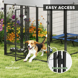 English Elm Spacious Steel Wire Outdoor Dog Run with Uv Cloth Roof and Lockable Gate Access T3971P466674