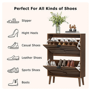 English Elm Medieval Modern Independent Shoe Cabinet 23.62" Walnut | Farmhouse MDF Shoe Storage, 2 Flip Drawers, Sturdy Anti-Tip Safety W1706P372249