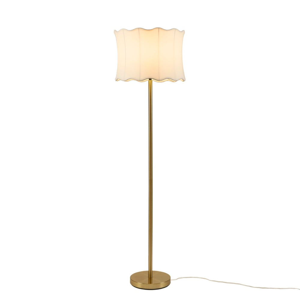 English Elm 1- Piece Fluted Polyester Shade Floor Lamp with Polished Iron Base for Living Rooms B035P482969