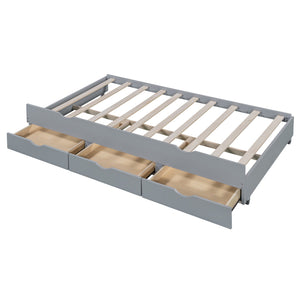 English Elm Twin LED Platform Bed with Trundle and Under-Storage Drawers, Flip-Up Headboard, USB Ports Gray N820S10008E