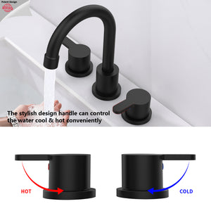 English Elm Widespread Matte Black 2-Handle Bathroom Faucet 8" Centerset, 360° Swivel, Water-Saving Design T3177P277511