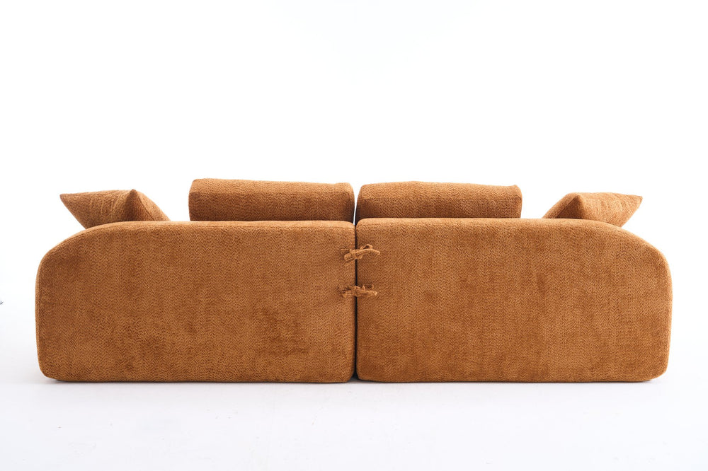 English Elm LY-024OR Plush 4-Seater Compression Sofa in Orange Crochet Yarn Fabric with 4 Pillows, Deep Seat Comfort W2231S00016