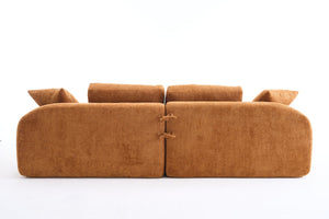 English Elm LY-024OR Plush 4-Seater Compression Sofa in Orange Crochet Yarn Fabric with 4 Pillows, Deep Seat Comfort W2231S00016