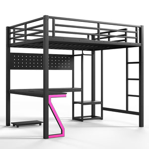 English Elm Twin Over Full Playhouse Bunk Bed with Slide Ladder Storage Shelves and Wardrobe W5305S00052