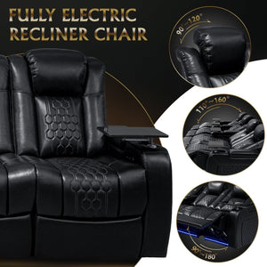 English Elm 124.4"power Recliner Sectional Nappa Leather Home Theater Rgb Led Four Seat Sofa W3819S00095