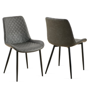 English Elm Dark Grey Leathaire Dining Chairs Set Of 2 - Stylish Mid-Century Modern Armless Metal Leg Chairs W1164P225826