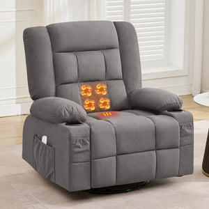 English Elm Kneading Massage Rocker Recliner with 4‑Point 3D Kneading, Heat, USB Port, Cup Holders & Swivel Comfort Grey W1521P390945