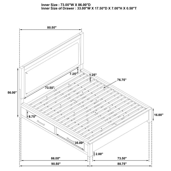 English Elm Gibbons California King Storage Bed with Led Headboard and Four Underbed Drawers B062S01829