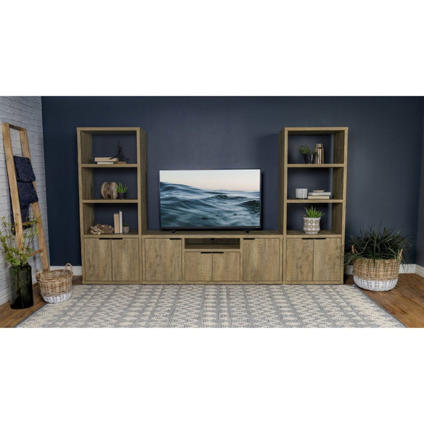 English Elm Noriega Rustic Mango Wood Three Piece Media Wall Unit with Open Shelving Storage B062S01718