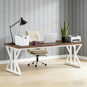 English Elm Computer Desk Two Person Wood Grain Workstation with Drawers for Shared Home Office T3971P450878