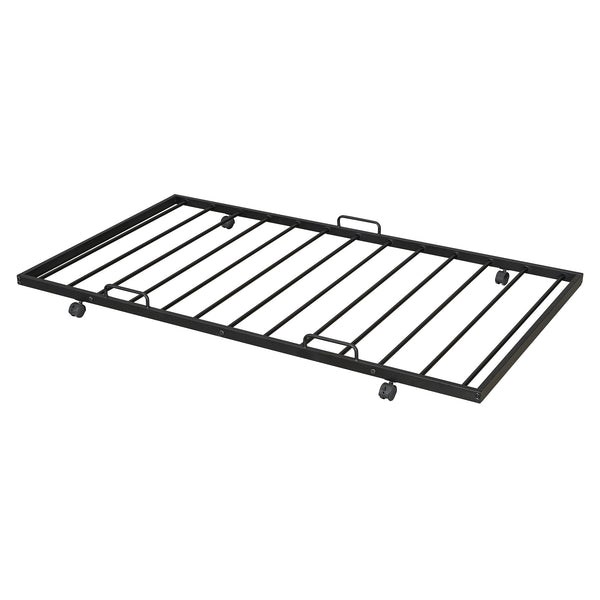 English Elm Twin Metal Bunk Bed with Trundle, Lateral Storage Ladder & Wardrobe | Space-Saving Durable Design Black SF000173AAB