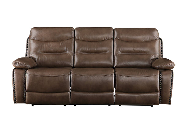 English Elm Aashi Brown Leather-GEL Match Recliner Sofa with Console Cup Holders, Tufted Arms & Pocket Coil Comfort B2726P253072