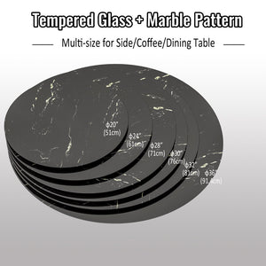 English Elm 30"inch Round Tempered Glass Tabletop Marble Pattern Indoor Outdoor Patio Dining Black W241P361472