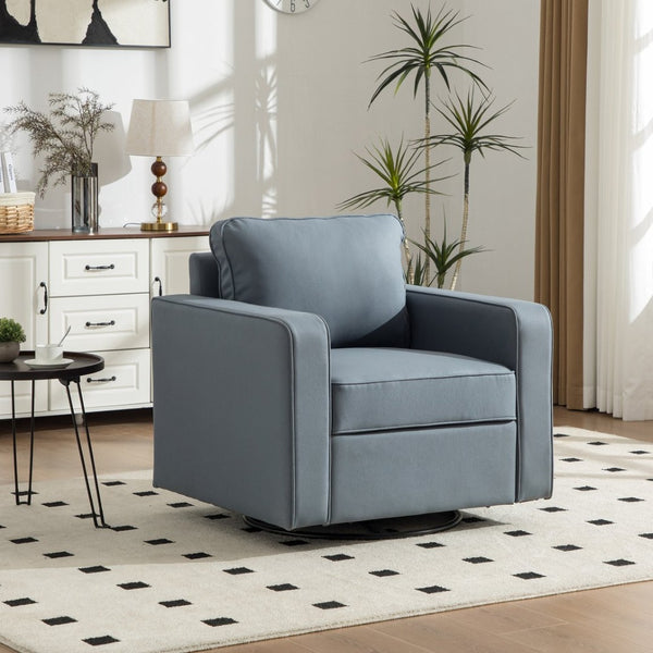 English Elm 33.6''w Swivel Club Chair Tech Cloth Upholstery Hidden Storage Square Accent Seat Blue W3098S00049