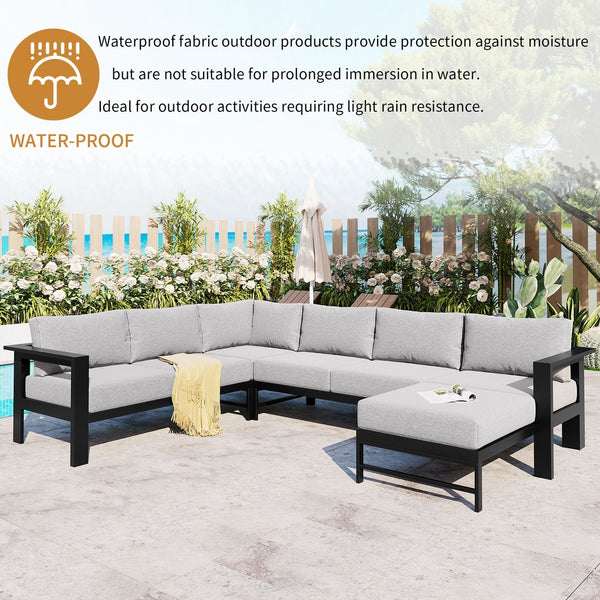 English Elm U-shaped outdoor sofa set with durable aluminum frame, polyspun cushions, high weight capacity and garden-ready style Grey WY000392AAE