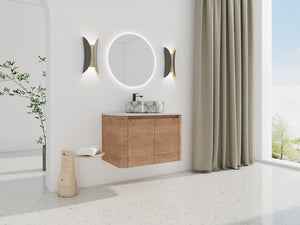 English Elm 30'' Wall-Mounted Bathroom Vanity With Elegant Ceramic Art Sink, Soft-Close Doors & Space-Saving Design W999S00390