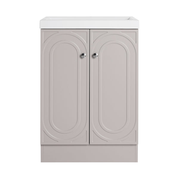 English Elm 24" Freestanding Bathroom Vanity with White Resin Sink, Soft-Close Doors, Adjustable Shelf, Durable Plywood Finish khaki W999S00334