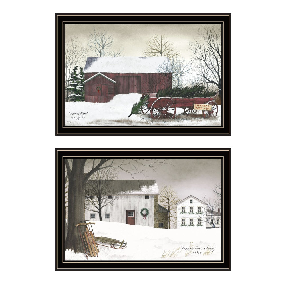 English Elm Trendy Decor 4u Billy Jacobs Christmas Family Scene 2 Panel Framed Wood Wall Art B067P255223