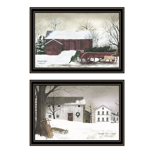 English Elm Trendy Decor 4u Billy Jacobs Christmas Family Scene 2 Panel Framed Wood Wall Art B067P255223
