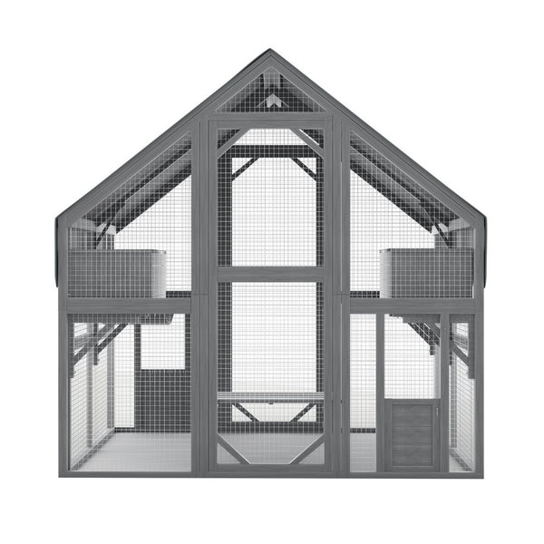English Elm Cat, Outdoor Wood Enclosure Multi-level Shelter with Platforms Resting Boxes Waterproof Canopy W1598S00039